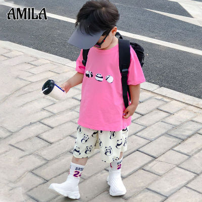 AMILA ชุดสูทผ้าฝ้ายสำหรับเด็ก,กางเกงขาสั้นแขนสั้นสำหรับเด็กผู้ชายและเด็กผู้หญิงชุดสองชิ้นใส่เล่นกีฬาสำหรับเด็ก