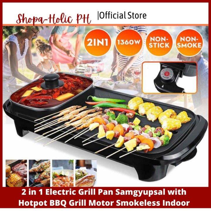 2 in 1 Electric Grill Pan Samgyupsal with Hotpot BBQ Motor Smokeless