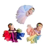 Newborn Photography Props Baby Boy Girl Photo  Outfits Skirt with Headband Set Coorful Baby Dress with Headress Sets  Packs