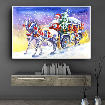 ภูมิทัศน์ผ้าใบจิตรกรรมหิมะฉากพิมพ์ฤดูหนาวคริสต์มาสโปสเตอร์พิมพ์สำหรับห้องนั่งเล่นตกแต่งตกแต่งบ้าน C Uadros