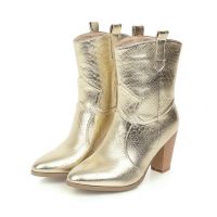 2023 Faux Leather Cowboy Ankle Boots for Women Wedge High Heel Boots Snake Print Western Cowgirl Boots