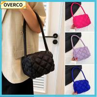 OVERCO ผ้าลายสก็อต กระเป๋าสะพายแบบจีบ สีทึบทึบ ผ้าฝ้ายบุนวม กระเป๋าทรงเซซเชิล น่ารักน่ารักๆ งานปัก กระเป๋าถือแบบถือ ผู้หญิงผู้หญิงผู้หญิง