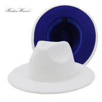 New Fashionable Jazz Panama Woolen Felt Fedora Hat White Royal Blue Patchwork Church Party Elegant Hat