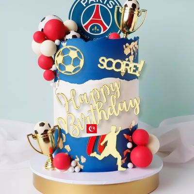 【CW】✽  1set Gold Happy Birthday Kids Football Toppers Baby Shower Dessert Decoration