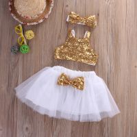 Emmababy Princess Newborn Baby Girl Summer Clothes Set Sequin Crop Tops+Tulle Dress Skirts Headband 3Pcs Children Clothing Sets  by Hs2023