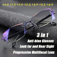 Anti Blue Light Blocking Rimless Reading Glasses Women Men Square Frameless Presbyopic Glasses Diopters 1.0 1.5 2 2.5 4.0