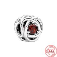 Lucky Forever Red Cr. Beads January Birthstone Eternity Circle Charm Fit Brand Bracelet S925 Sliver Girl Jewelry Birthday Gift