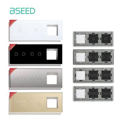 Bseed 228mm 1 Gang 2 Gang 3 Gang Switch With Wall Socket Glass Panel Only White Black Gloden EU Standard Pearl Crystal Glass