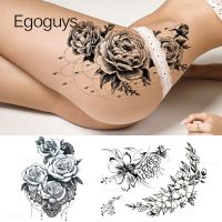 1PC Black Large Rose Peony Temporary Tattoos Waterproof 3D Flower Blossom Fake Tattoo Stickers For Women Girls Lady DIY Body Art Stickers