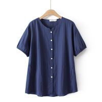 【มีไซส์ใหญ่】Plus Size Short Sleeve Full Cotton Summer Tops Women Casual False Button Shirts Oversized A-line Top