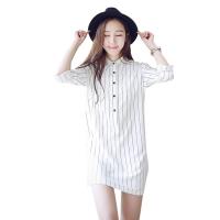 Fashion Korean Women Long Sleeve Vertical Stripe Fashion Slim Shirt Dress