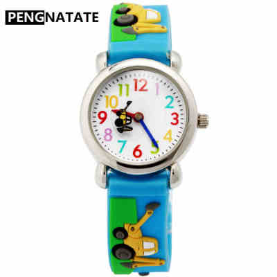 PENGNATATE แฟชั่นนาฬิกาสำหรับเด็กเด็กการ์ตูนรถขุดสายนาฬิกาชีวิตกันน้ำซิลิโคนสร้อยข้อมือนาฬิกาข้อมือเด็กของขวัญ