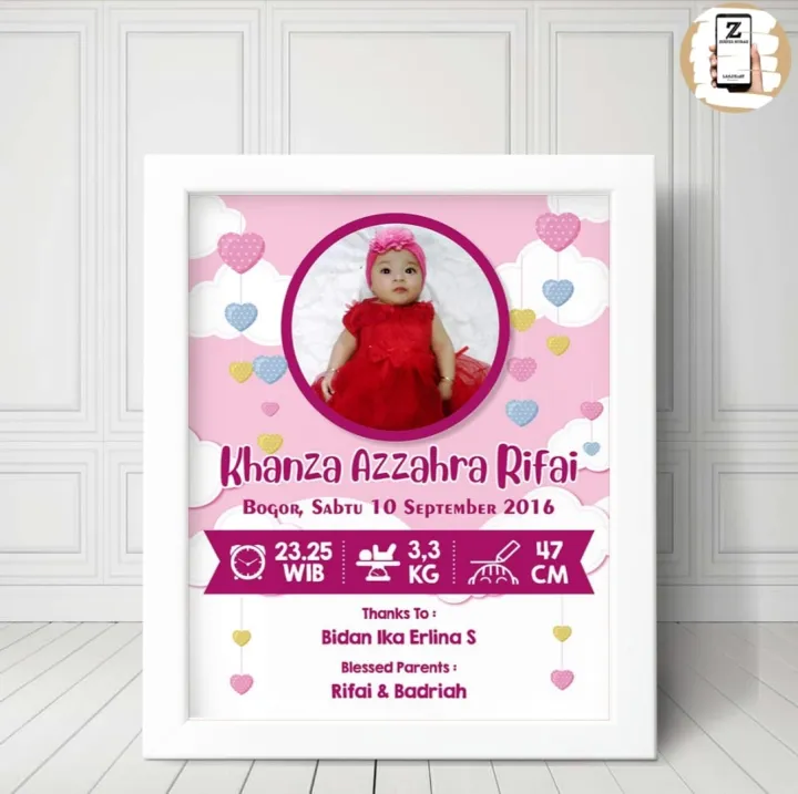 Biodata Kelahiran Bayi Murah 20x25 10r Plus Bingkai Putih Cantik Tema ...