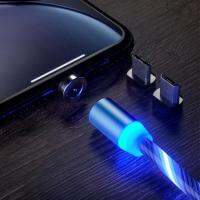 สายชาร์จแม่เหล็ก 3in1 ไฟ LED สีฟ้าสำหรับโทรศัพท์มือถือ Micro USB/Type-C/i-Phone