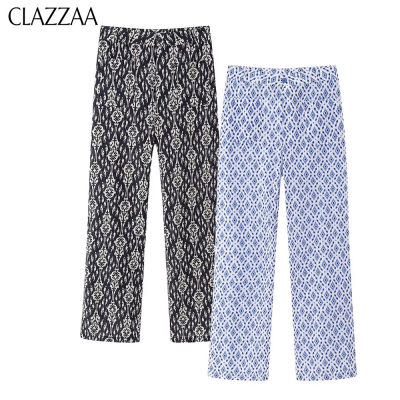 CLAZZAA ชุดเสื้อกางเกงพิมพ์ลายแฟชั่นสำหรับผู้หญิงกางเกงเอวสูงผู้หญิงเก๋ไก๋ผู้หญิงกางเกงลำลองยาว