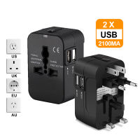 หัวแปลงปลั๊กไฟ ใช้ได้ทั่วโลก หัวแปลง Universal Converter Charger 2 USB หัวปลั๊กไฟทั่วโลก ชุดหัวชาร์จปลั๊กแปลงแรงดันไฟฟ้าทั่วโลก US / EU / UK / AU