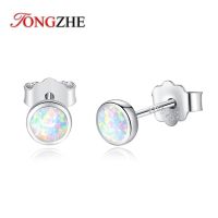 TONGZHE Blue Opal 925 Sterling Silver Korean Earrings For Women Small Stud Earrings Fashion Jewelry Gift For Girl