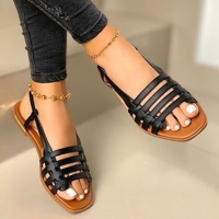 【CW】Women Sandals Summer Korean Hollow Out Rome Shoes 2022 Gladiator Peep Toe Sandals Fashion Casual Flat Beach Ladies Footwear