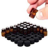 24pcs 1ml Small Amber Glass Vials Bottles Containers With Orifice Reducer Black Lid For Doterra Essential Oil Sample Perfume Travel Size Bottles Conta