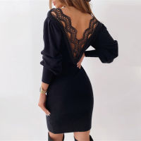 Womens Dress Fall  Spaghetti Lace Up Backless Knit Sweater Sleeveless Tights Sexy Split Women Dress Puff Sleeve Sexy Club