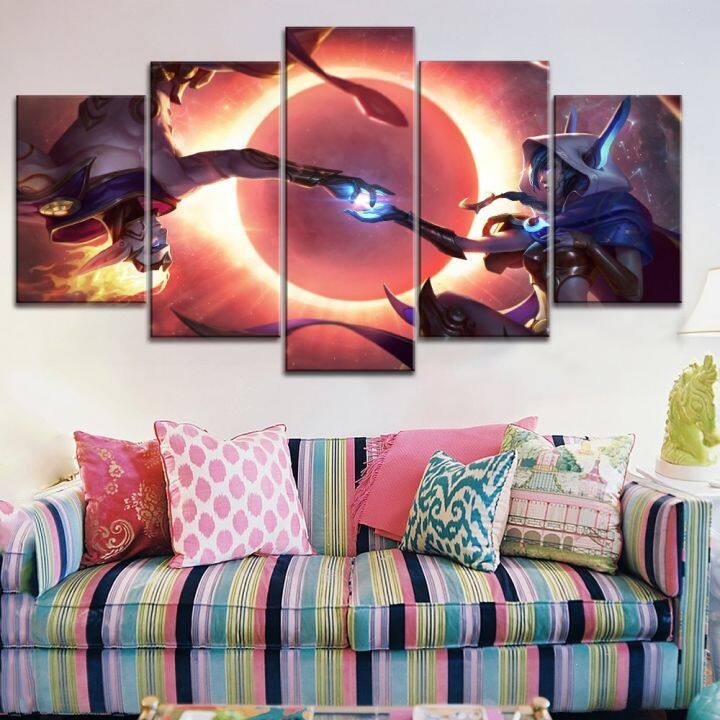 Modern 5 Piece Canvas Printing Cosmic League of Legends Rakan and Xayah ...