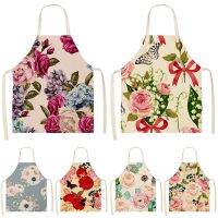 1Pcs Flower Pattern Colorful linen Linen Aprons 53*65cm Home Cleaning Cooking Kitchen Apron Cook Wear Adult Bibs Pinafore 46286