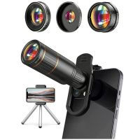 Phone Camera Lens Kit 4 In 1 Phone Lens for SmartPhone 22X Telephoto Lens 205° Fisheye 4K HD 0.67X Wide Angle 25X Macro Lens