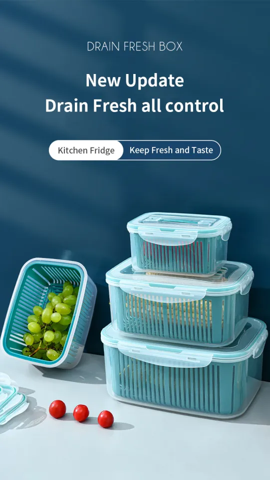 Freezer Food Storage Box,Dual Layers Drain Basket Containers with