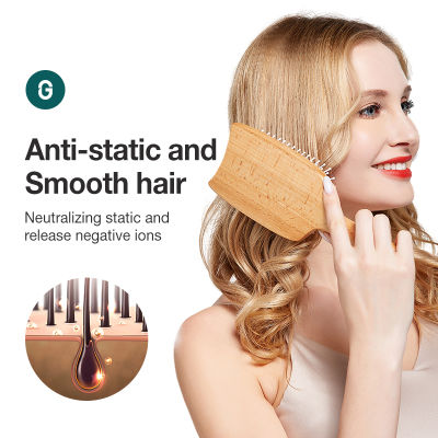 Mr.green Hair Brush Wide Board Massage Natural Beech Cat S Head Design Comb Gasbag Hairbrush For Dry Wet Hair Detangler Women แปรงผมสีเขียวTH