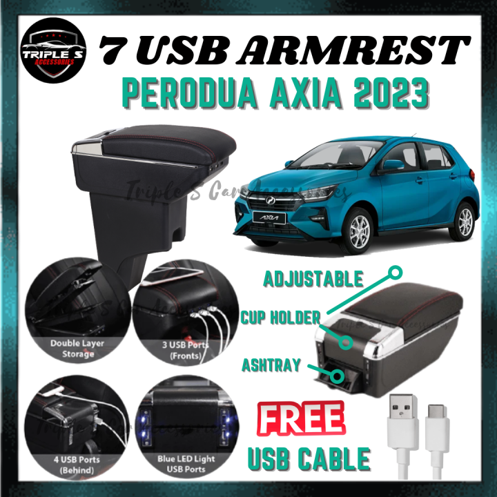 Perodua Axia 2023 7 USB Arm Rest Double Layer Armrest with Cup Holder
