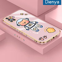 Dienya เคสปลอกสำหรับ Samsung กาแลคซี M31 A31ไพรม์เคสการ์ตูนอวกาศหมีกรอบสี่เหลี่ยมใหม่เคสชุบพื้นผิวเคสมือถือซิลิกาเจลแบบนิ่มกันกระแทกรวมทุกฝาครอบป้องกันเลนส์กล้องถ่ายรูป