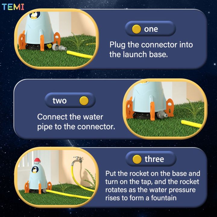 temi-สปริงเกลอร์ลอยบนท้องฟ้ากลางแจ้งจรวดอวกาศจรวดน้ำของเล่นน้ำสเปรย์จรวด