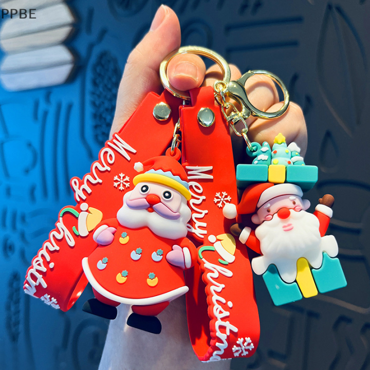 ppbe-พวงกุญแจตุ๊กตาหิมะรูปการ์ตูนซานตาคลอสกวางเอลก์ตกแต่งคริสต์มาสกระเป๋าเป้สะพายหลังรถยนต์แขวนของขวัญ
