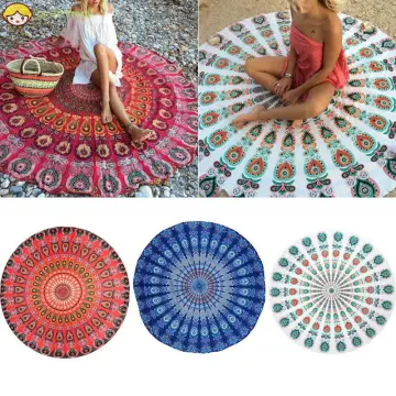 Round Mandala Blanket or Boho Mandala Tapestry or Bohemian Decoration or  Hippie Beach Blanket, Circle Tablecloth or Picnic Blanket, Indian  Meditation Rug Mat for Yoga - 60 Inches 