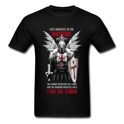 Fashion Men T Shirt Knights Templar Warrior Print Manly Male Black Tops Tees Pure Cotton No Fade Vintage Design T-shirt