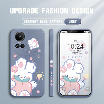 เคส GGK สำหรับ OPPO Reno10 Pro 5G เคสกระต่ายสีขาวน่ารักลายการ์ตูนเคสป้องกันกล้องคลุมทั้งหมดปลอกซิลิโคนของเหลวรูปแบบขอบสี่เหลี่ยม