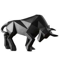 Red Bull Statues Art Geometric Resin Bison Sculpture Animal Home Decoration Tabletop Ox Figurine Ornament Office Modern Decor