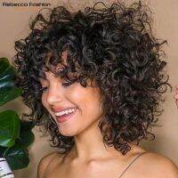 【YD】 Short Curly Human Hair Wigs Peruvian Wig With Bangs Bouncy Curl