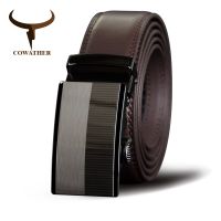 COWATHER  Men Belts Cow Genuine Leather Belt Automatic Buckle Male Strap Cowhide Alloy Buckle Fashion Male Cowskin Waistband Belts