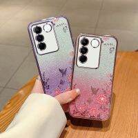 เคสกลิตเตอร์ V23 V25e สำหรับ Vivo V29 V27 V27e V23e 5G 4G 2023 2022ฝาหลังอ่อนนุ่มเคสกันกระแทกมือถือแวววาวซิลิโคน TPU ยืดหยุ่นป้องกันดอกไม้ไล่ระดับสี