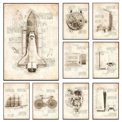 Vintage Abstract Da Vinci Inspired Sketches Canvas Painting Posters and Prints Wall Art Pictures for Living Room Decor Cuadros