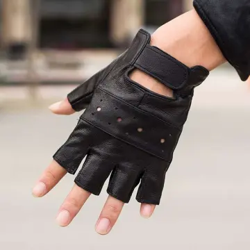 Fingerless Driving Gloves, PU Faux Leather Half Finger Glove for Men Women Teens, L