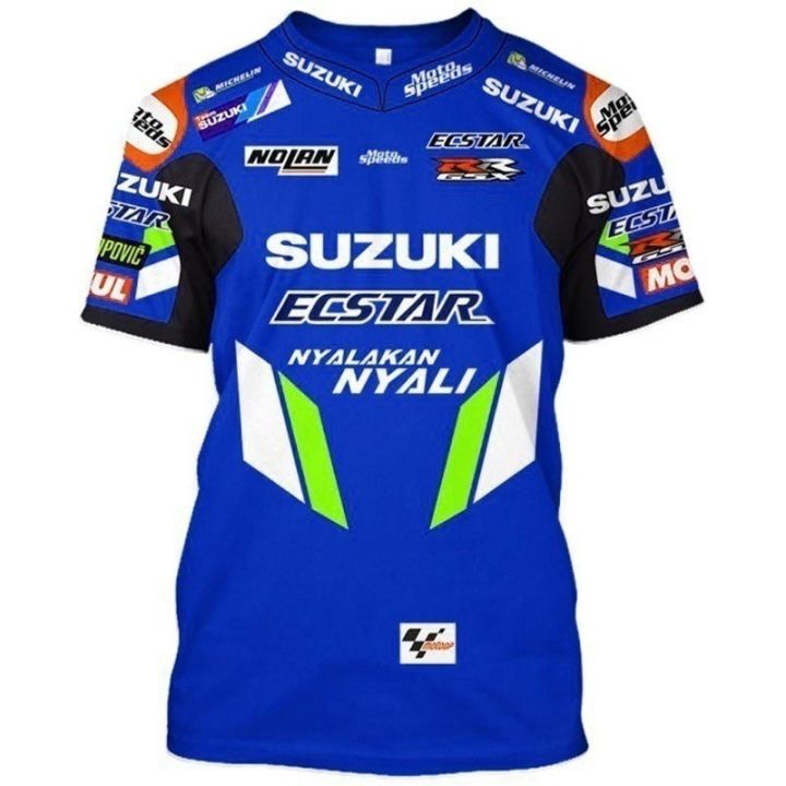 suzuki-moto-gp-ecstar-sport-3d-เสื้อยืดผู้ชาย-เสื้อแจ็กเก็ตแขนสั้นสำหรับขี่มอเตอร์ไซค์เท่ๆ