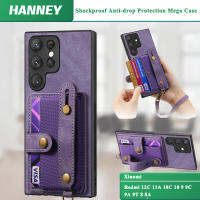 HANNEY สำหรับ Xiaomi Redmi 12C 11A 10C 10 9 9C 9A 9T 8 8A แบบย้อนยุคเคสกระเป๋าเก็บบัตรกันกระแทกป้องกันการตกพร้อม ฝาครอบหลังแบบนิ่มสายคล้องแทบข้อมือ SD-D7