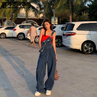 ฤดูใบไม้ผลิผู้หญิง Denim Overalls สีดำตรงขากว้าง Jumpsuits เกาหลี Streetwear หลวมสูงเอวฤดูร้อนผู้หญิงบาง Jumpsuit