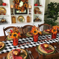 Autumn Table Runners Thanksgiving Turkey Plaid Modern Home Dining Room Decor Table Cloth Wedding Party Table Runners