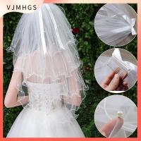 VJMHGS อุปกรณ์จัดงานแต่งงาน ผ้าคลุมหน้าภาพถ่าย สองชั้น สั้นง่าย ผู้หญิง Tulle พร้อมหวี ผ้าคลุมหน้าเจ้าสาว ผ้าคลุมหน้างานแต่งงาน