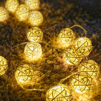 20/40 Rattan Balls LED String Lights Battery Garland Cotton Ball Light Chain Guirlande Lumineuse Holiday Christmas Lights Balls Fairy Lights