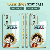 Cetus For Honor 90 5G,90 Lite 5G ฟรีสายคล้อง + การ์ตูนอนิเมะ Happy Luffy ขอบสี่เหลี่ยม Pattern Plated เคสโทรศัพท์ Luxury ชุบเคสโทรศัพท์นิ่ม