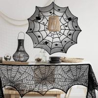 4 Pcs Black Spider Halloween Lace Tablecloth, Halloween Home Decorations Dinner Parties and Scary Movie Nights